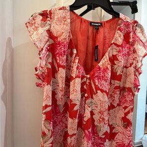 Express Red and Pink Floral Blouse